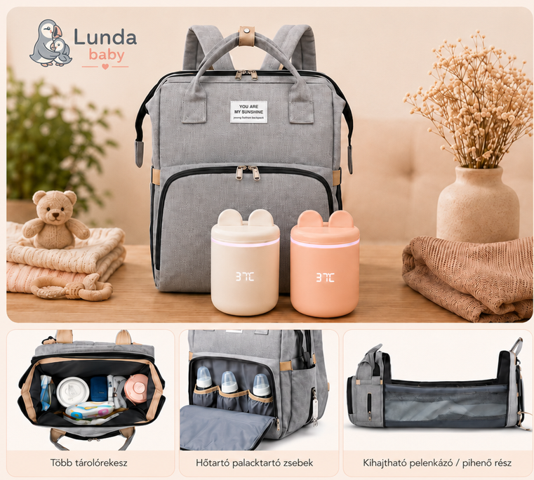 Lunda Baby Bottle Warmer + multifunkciós pelenkázótáska