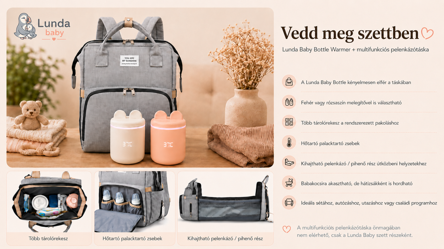 Lunda Baby Bottle Warmer + multifunkciós pelenkázótáska